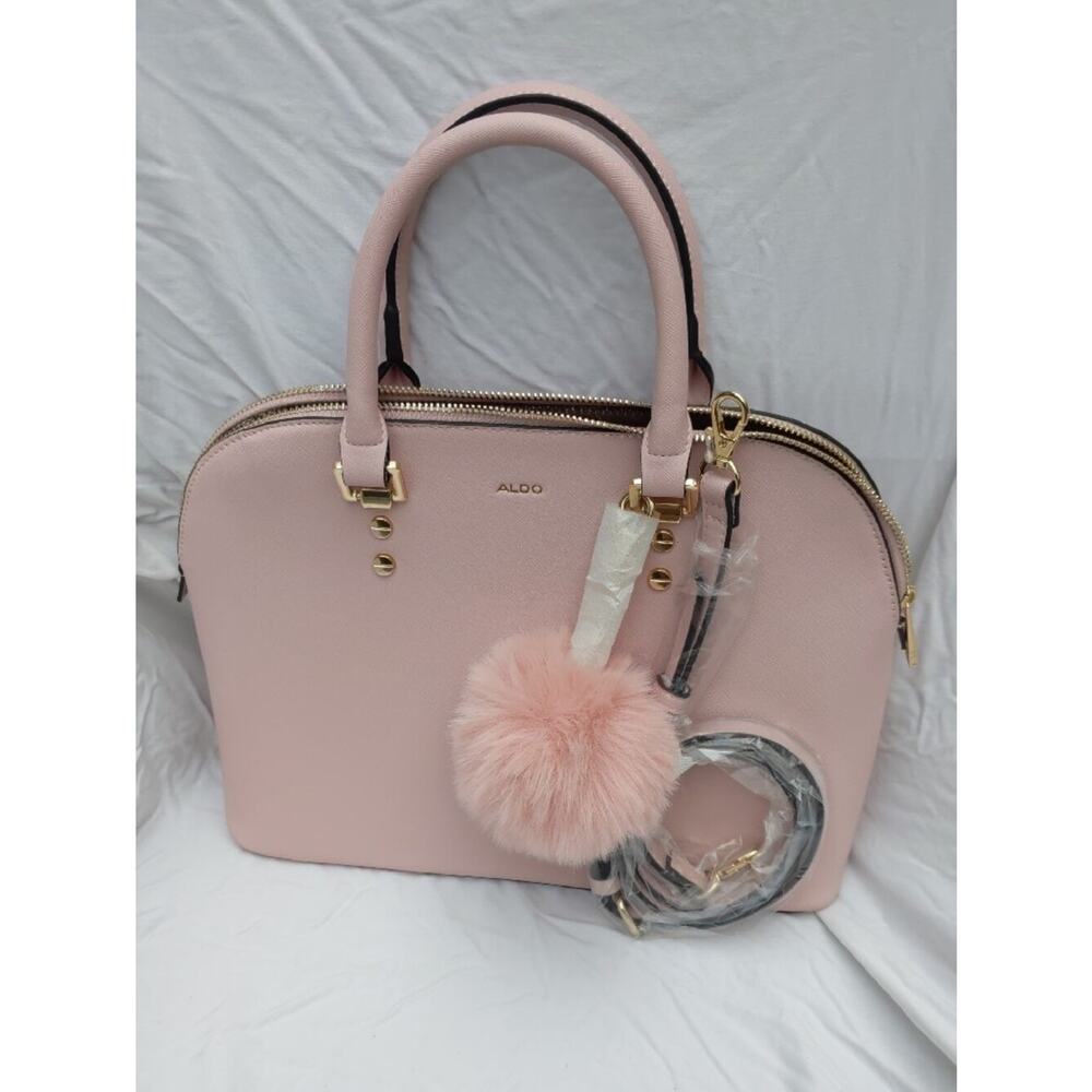 Aldo Light Pink Structured Tote with Fluffy Pom - Picture 3 of 6